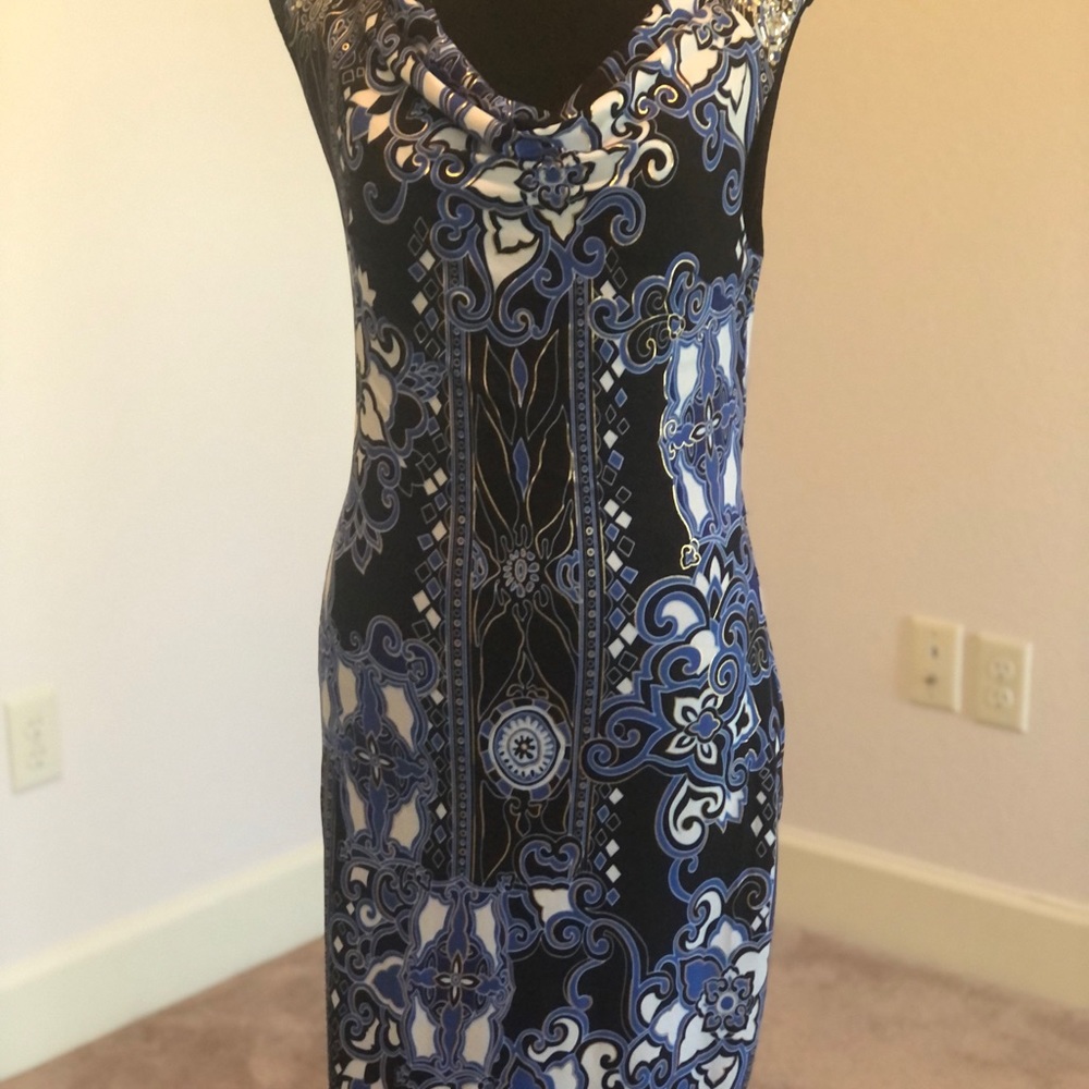 Cache dress Sz medium  y2k vtg bodycon drape neck studs date night resort sexy